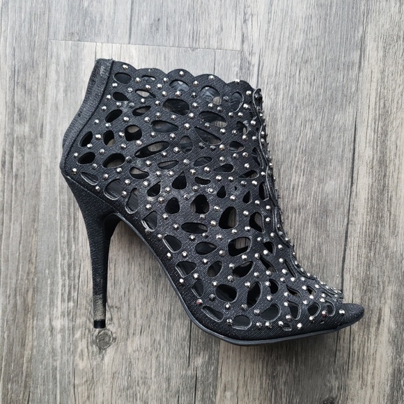 ZIGISOHO BLACK SPARKLY RHINESTONE HEEL BOOTIES - Picture 2 of 6
